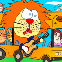 Garfield conduciendo un autobús escolar en un concierto de rock, Pintura de Leonardo Da Vinci